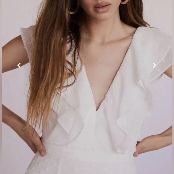 Free People White Plunge Jumpsuit with Flutter Cap Sleeves - Picture 3 of 14